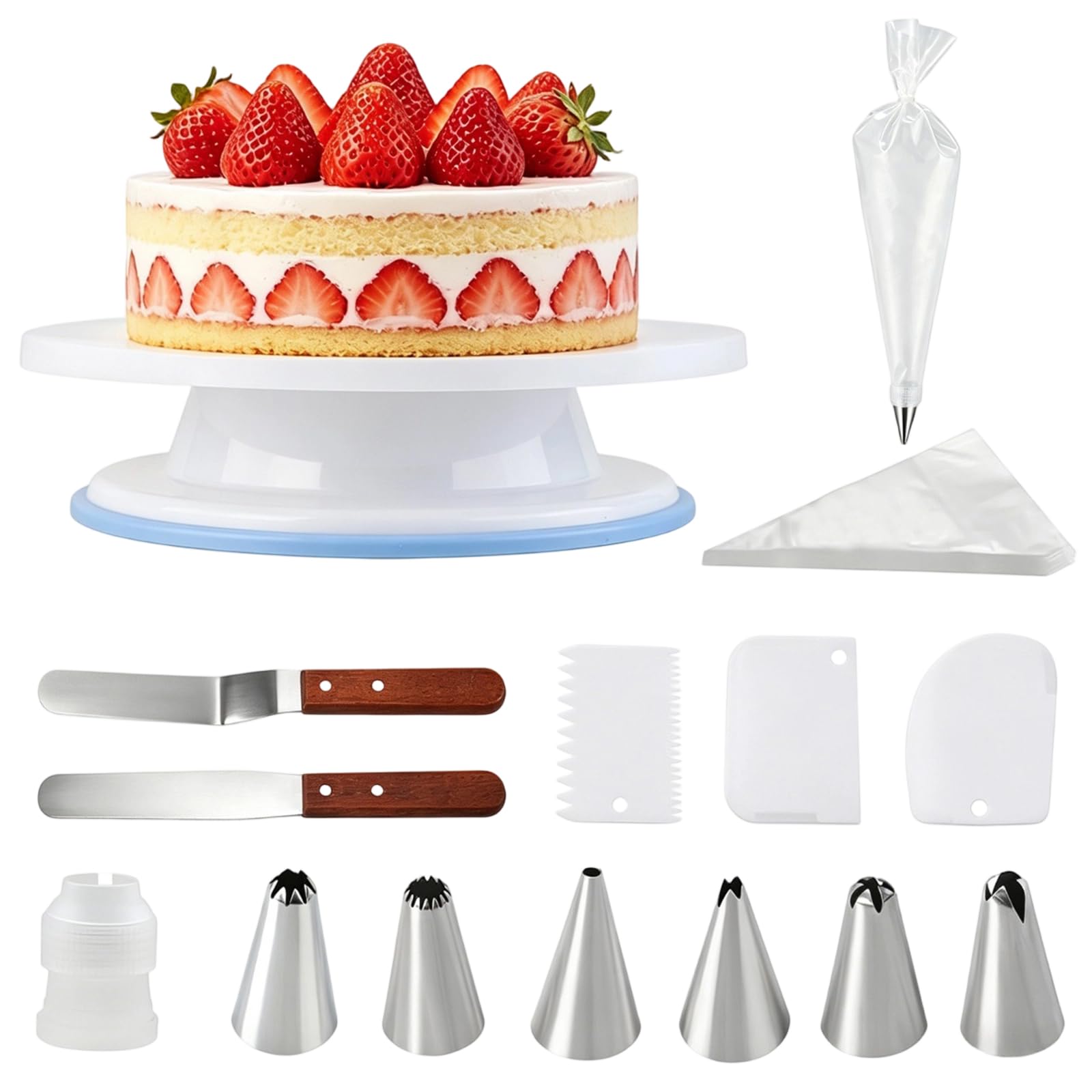 Cake Turntable, 11 Inch Cake Decorating Kit with Non-Slip Base 7 Icing Tips