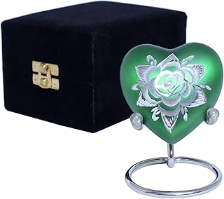 Angel Forever Heart Keepsake Urn with Stand with Premium Box, Honor Your Loved One with Mini Urn Heart Shaped, Heart Cremation Urn, Green Matt Rose