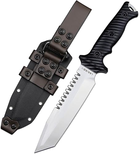 LENGREN Hoja fija táctica de 11.5 pulgadas Full Tang Jungle Primitive Tanto de 11.5 pulgadas, diente dorsal afilado y cuchillo de supervivencia para