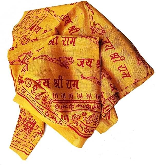 Jai Shri Ram Small Cotton meditation scarf wrap dupatta for men and women Yellow for Pooja set of 1