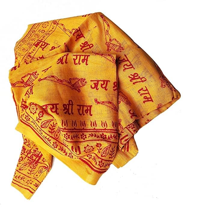 Jai Shri Ram Small Cotton meditation scarf wrap dupatta for men and women Yellow for Pooja set of 1