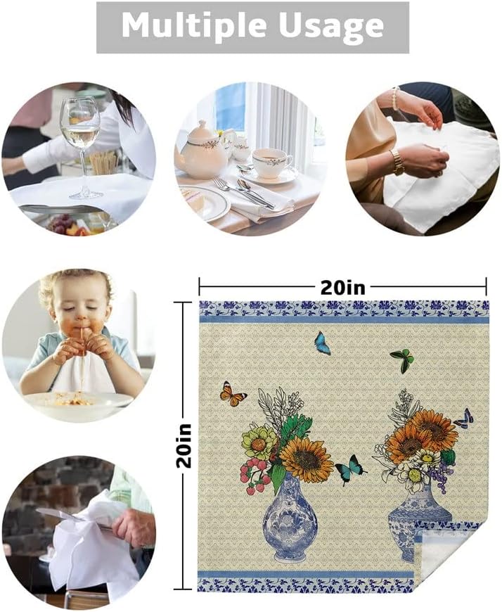 and White Flower Cloth Napkins Birthday Banquet Wedding Decor Restaurant Supplies Table(4pcs)