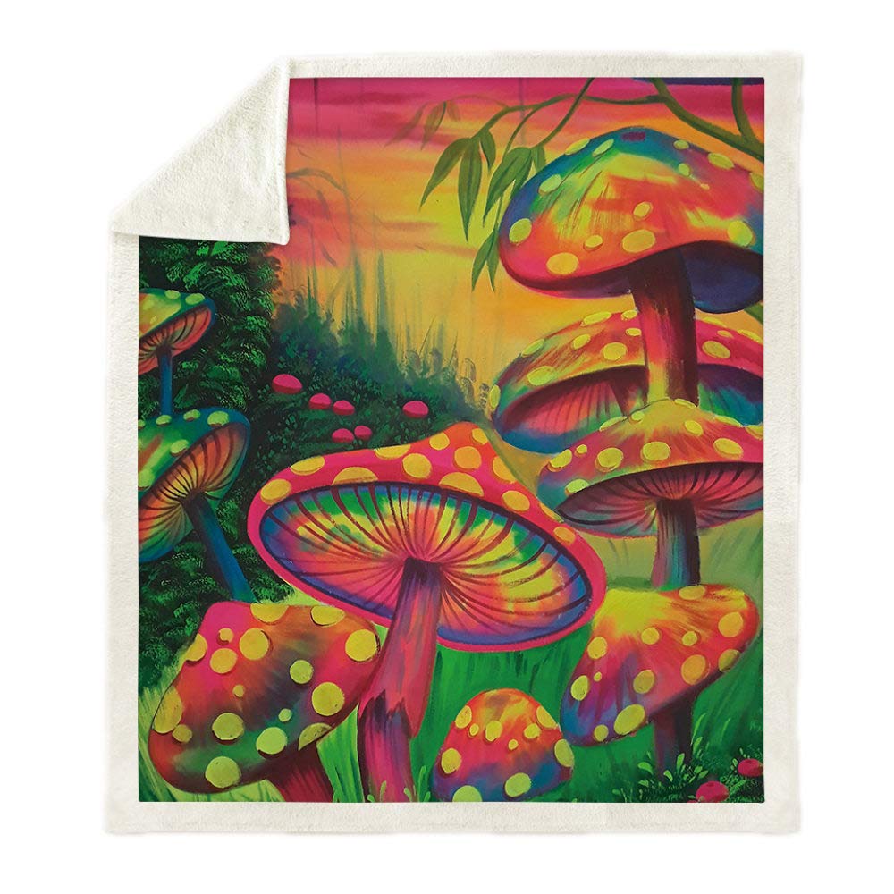 Couverture sherpa champignons en peluche épaisse et douce de 150x200 cm