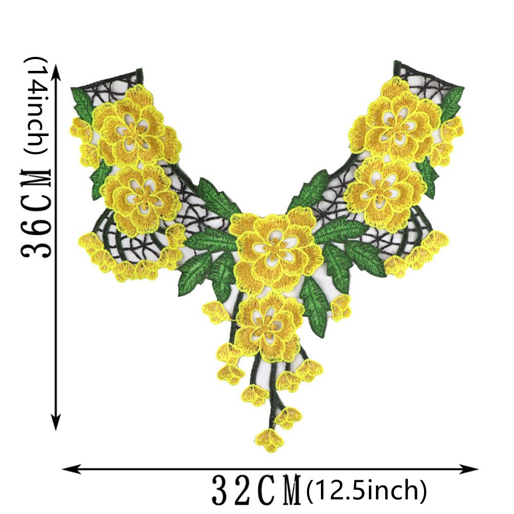 Apliques for ropa, parches de tela con flores bordadas, paquete de 4 apliques florales bordados for escote(Yellow)