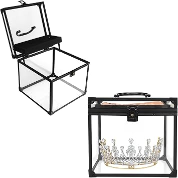 9inches Wide Pageant Crown Box Tiara Carrying Case Extra Large with Sash Holder Clear Acrylic Display Case,Toiletry and Cosmetic Organizer Black, 230 * 230 * 190mm