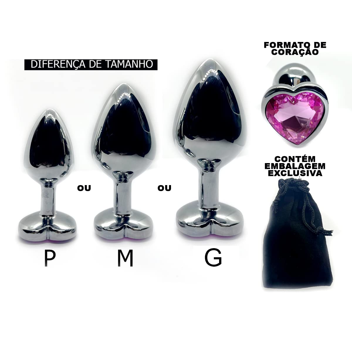 Plug Anal Corao Com Jia Ao Inox Polido Luxo Importado P M G Prateado  (M) : Amazon.com.br: Sade e Bem-Estar