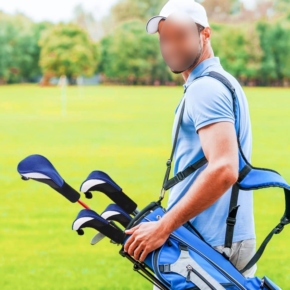 Namvo Juego de 3 cubiertas de madera para palo de golf, funda protectora para palo de golf, color azul y blanco
