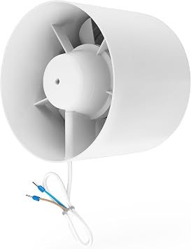 INLINE Extractor Fan 150mm, Inline Fan with Backdraft Shutter 6 inch Bathroom Extractor Fan, Grow Tent, Booster Duct Fan, Tube Insertion Fan 320m /h, 18Watt / 35dB / IPX2 / plastic