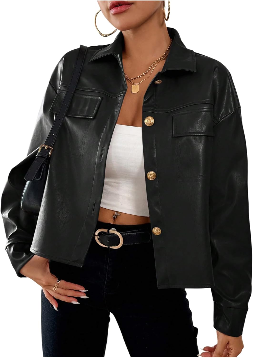 Milumia Women's Pu Leather Long Sleeve Jacket Button Front Motorcycle Coats