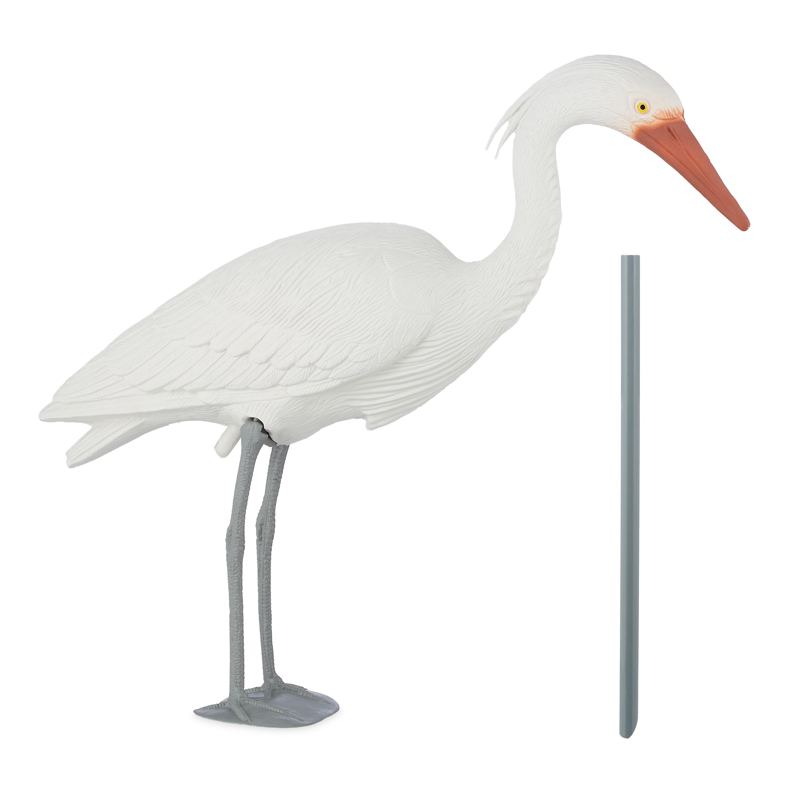 Relaxdays heron garden decoration figure, bird deterrent for garden & pond, outdoor decor, stakeable, white