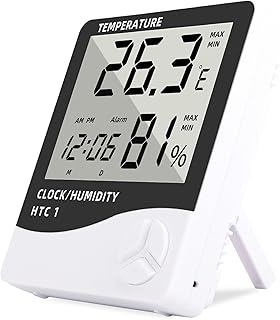 Electronic Thermometer Hygrometer Large LED Display Digital Humidity Sensor Temperature Meter Gauge with Time Date Alarm Electronic Temperature and Humidity Meter