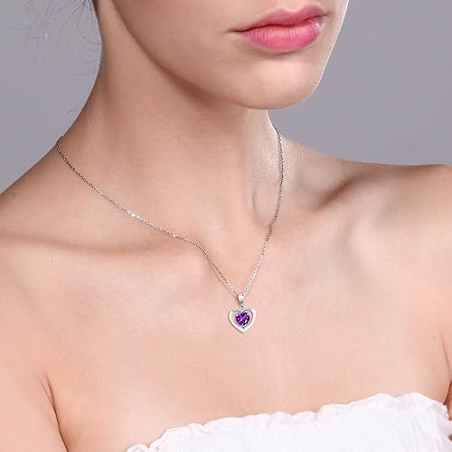 Miniatura 3 de Gem Stone King Collar con colgante de oro blanco de 10 quilates con forma de corazón de 0.236 in con piedra natal y diamante blanco Collar de oro