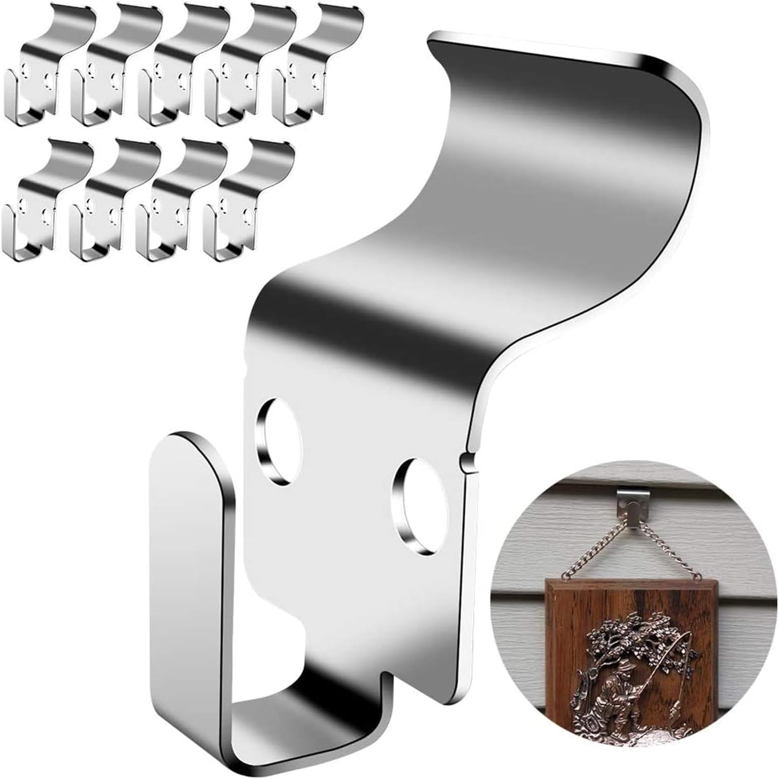 BOF Creations Vinyl Siding Hooks, Hold Up to 30lbs, No-Drill Heavy-Duty Outdoor Siding Clips, Easy Install Rustproof for Hanging Christmas Wreaths & Lights 10 Pack