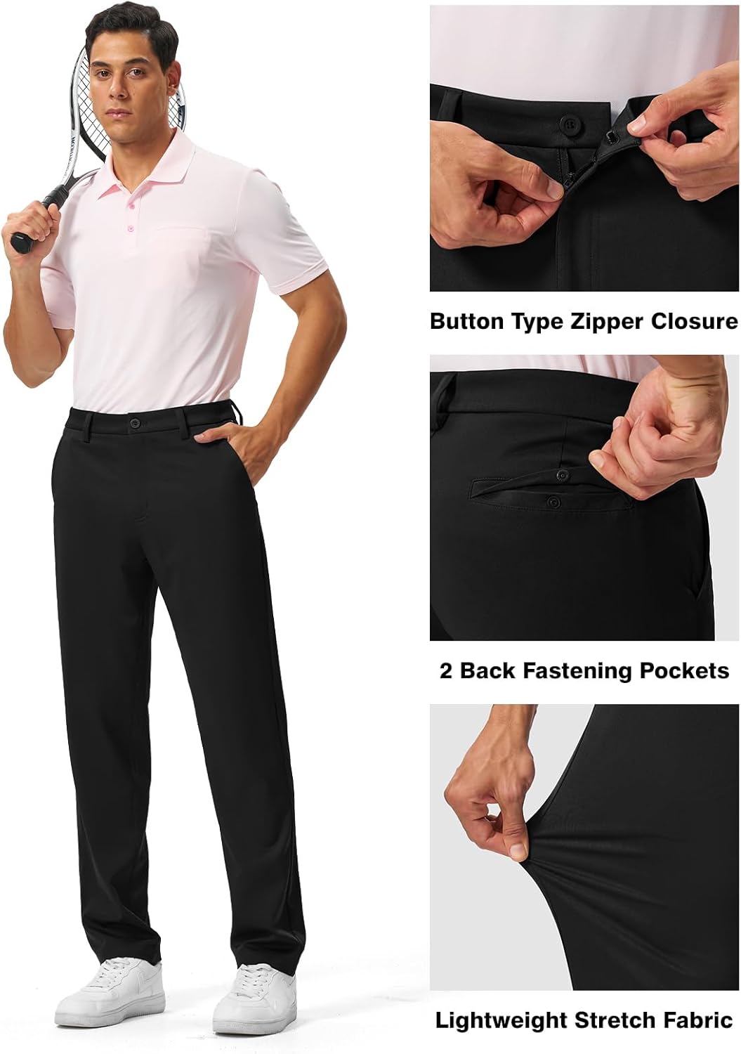 BGOWATU Men's Golf Pants 30"/32"/34" Stretch Casual Dress Pants Lightweight Work Business Trousers with 5 Pockets