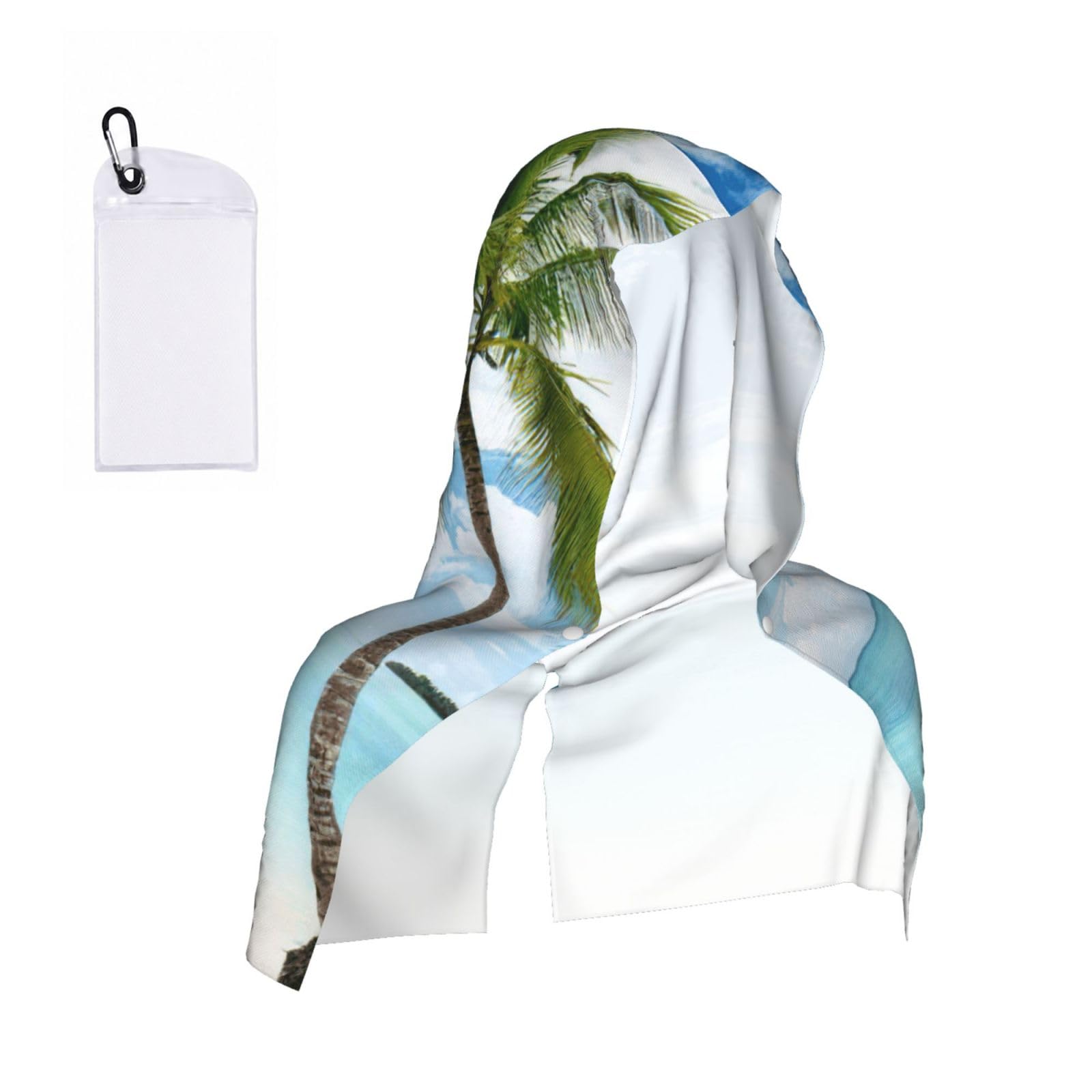 DUWAA Palm Tree Over Blue Sea Ocean Seascape Print Reusable Hoodie Cooling Neck Wrap, Hot Weather Outdoor Sports Workout Head Towel For Stay Chill