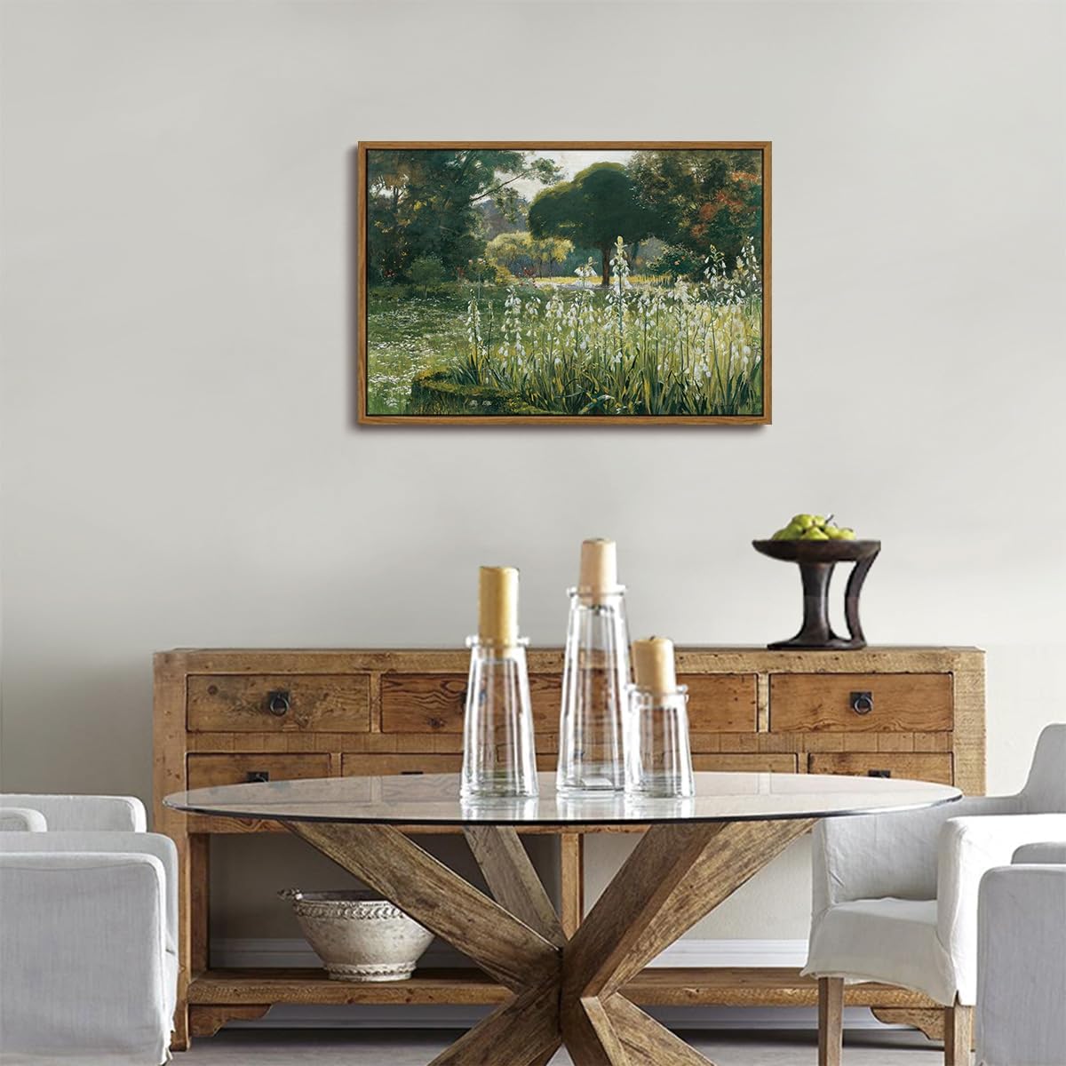 OIQArtOIQ Vintage Framed Wall Art Garden Landscape Canvas Art Prints Rustic Farmhouse Scenery Pictures Wall Decor Modern Cottagecore Paintings Artwork For Bedroom Bathroom Office Living Room