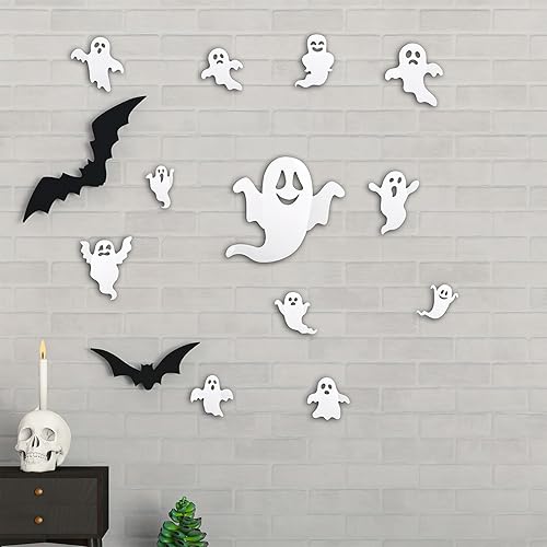 Miniatura 3 de 24 calcomanías 3D para decoración de pared de fantasmas de Halloween, reutilizables, autoadhesivas, lindas calcomanías blancas espeluznantes para el