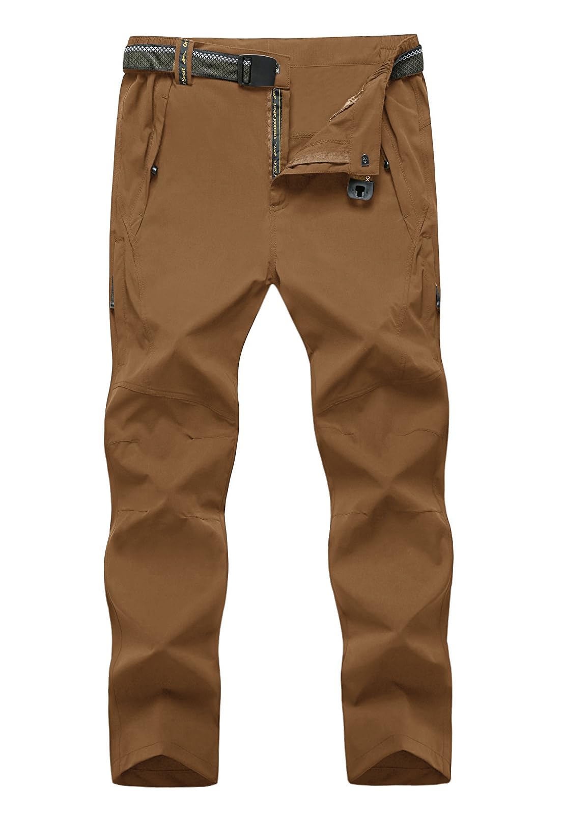 TBMPOY Men's Lightweight Hiking Pants with Belt 5 Zip Pockets Waterproof Quick-dry Travel Fishing Work Outdoor Pants