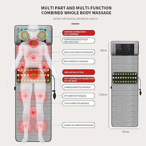Miniatura 2 de Alfombrilla de masaje eléctrica de cuerpo completo, cojín calefactor plegable multifunción, 9 modos de masaje/3 modos de temporización, almohadilla