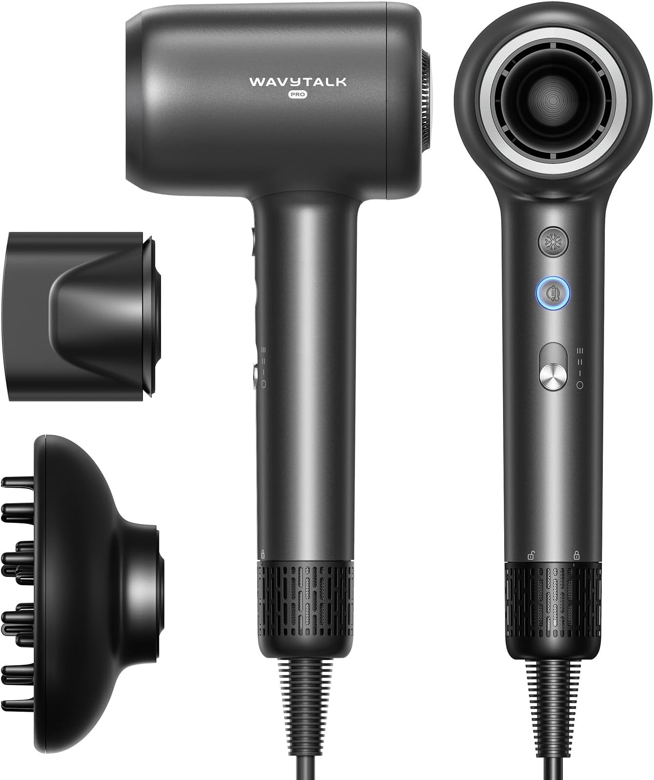 – Hair Dryer, Wavytalk Turblow Pro Fast Drying Blow Dryer with Diffuser, High Speed Hair Dryer with 110,000 RPM, Pro Negative Ions for Reduces Damage, Frizz Smoothing, 3 Speeds & 3 Temps, Matte Grey