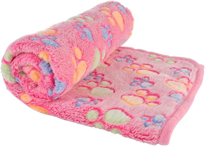 Review Super Soft Cute Warm Fleece Pet Dog Blanket Flannel Throw Puppy Bed Blanket Mat with Paw Print for Dog Puppy Cat (47″×31″,XL)