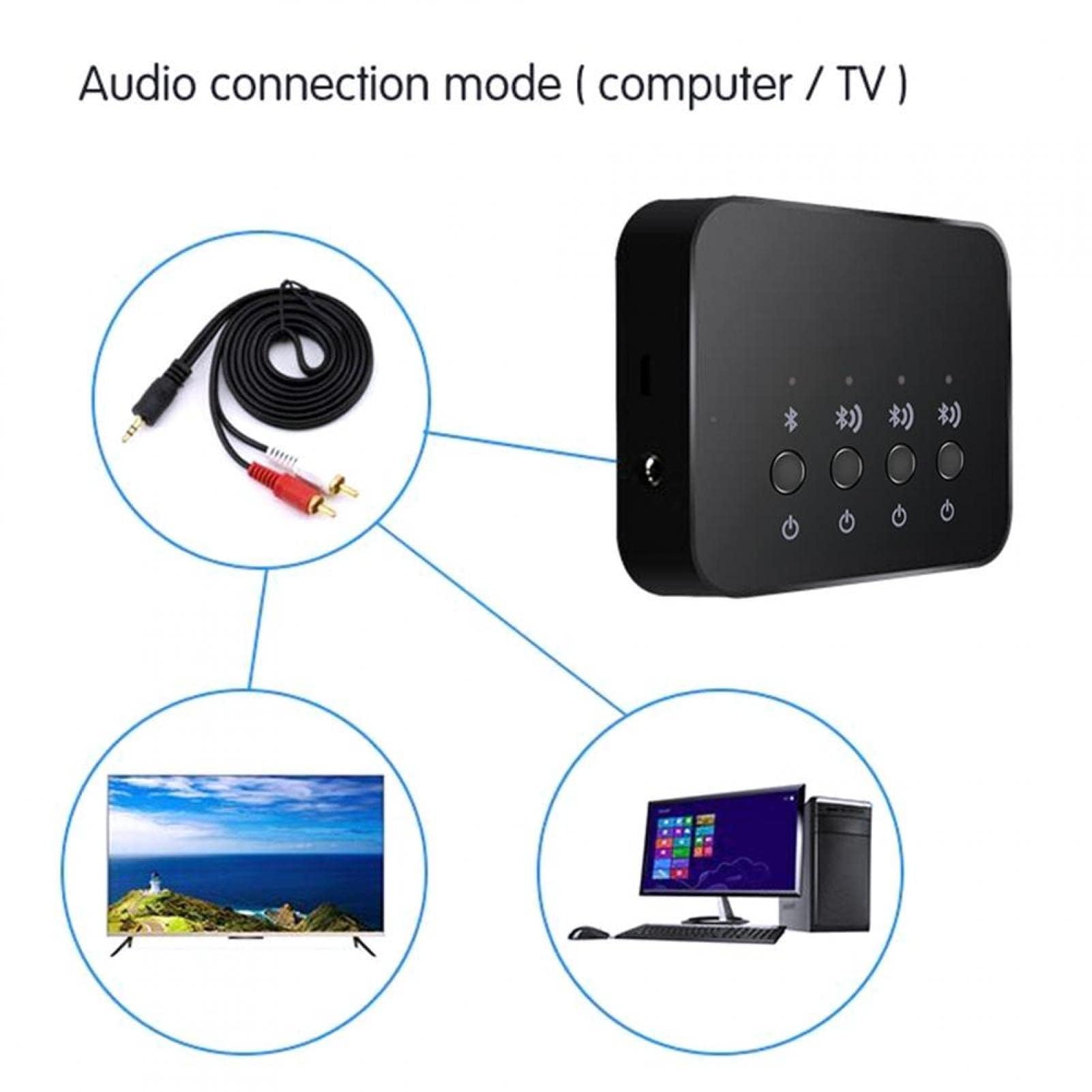 Ejoyous BW-107 Adapter audio Bluetooth, rozdzielacz 1 do 3, bezprzewodowy odbiornik stereo z przyłączem kablowym 3,5 mm, do głośników domowych, telewizorów i telefonów