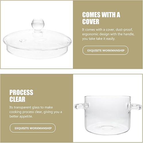 Miniatura 7 de Yardwe Juego de 2 utensilios de cocina de vidrio transparente, cazuela de vidrio con cuencos de vidrio cubiertos para horno para cocina