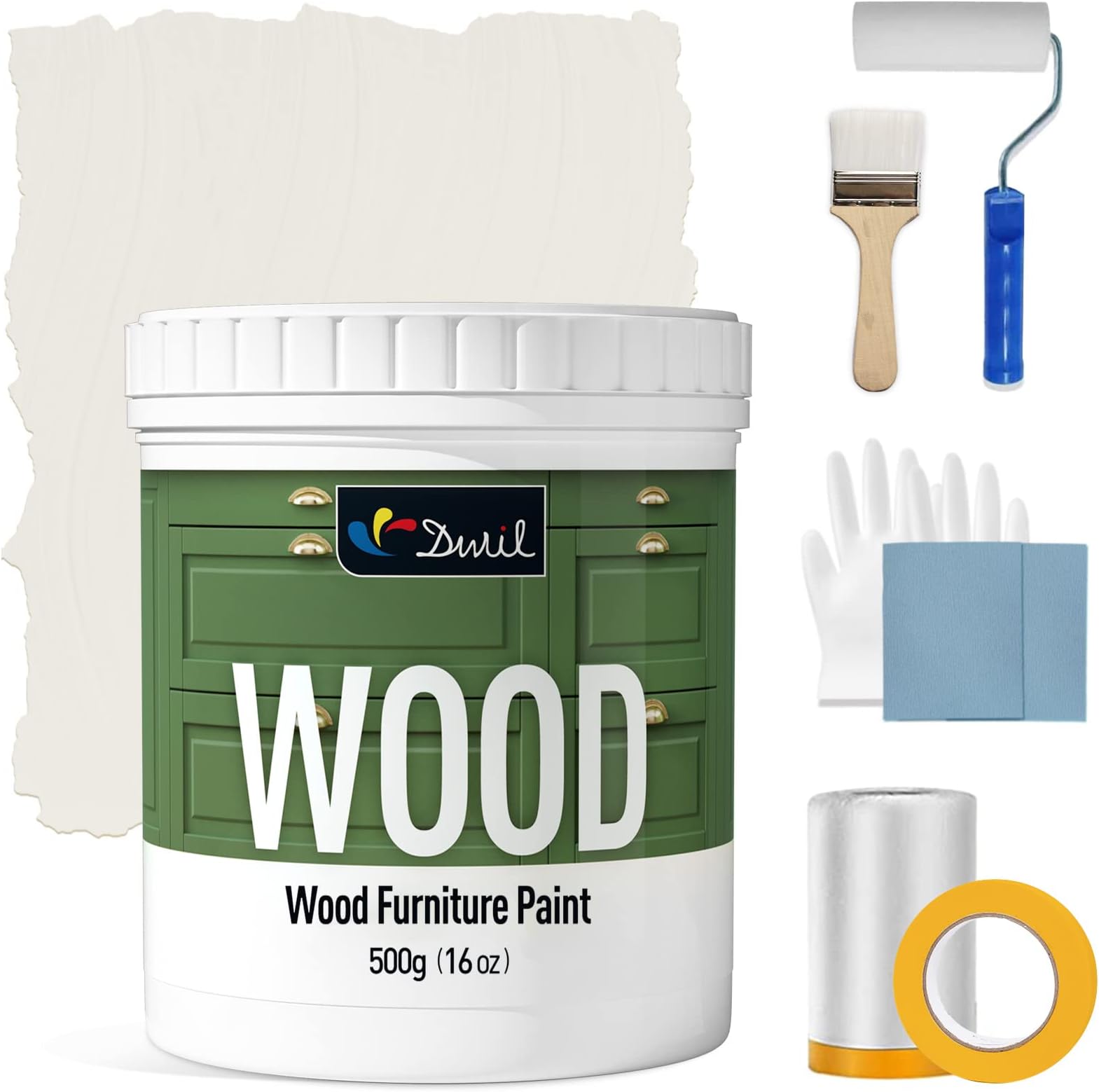 DWIL Matte Finish Furniture Paint - 16 Oz All-in-One Kit for Cabinets, Doors, Tables, and Dressers Refinishing - Water-Based, Non-Toxic & Odorless, Easy to Apply(Ivory White)