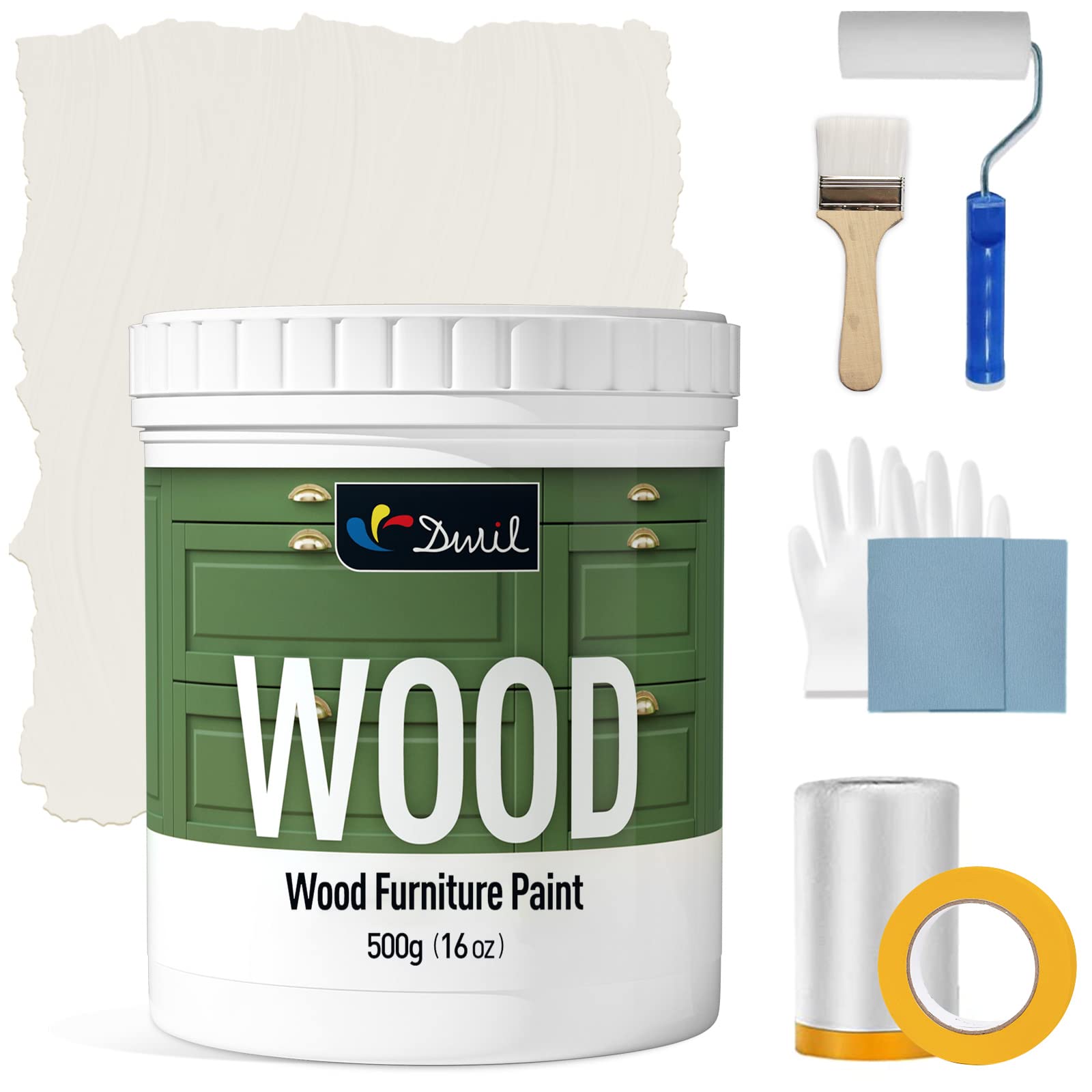 DWIL Matte Finish Furniture Paint - 16 Oz All-in-One Kit for Cabinets, Doors, Tables, and Dressers Refinishing - Water-Based, Non-Toxic & Odorless, Easy to Apply(Ivory White)