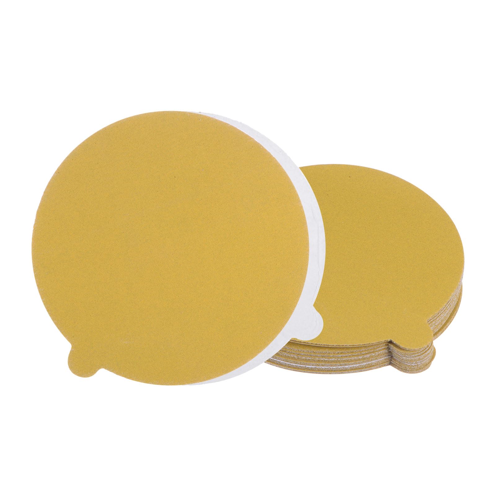 25pcs PSA Sanding Discs - [5 Inch x 220 Grit] Non-Hole Self Adhesive Sticky-Back Gold Sandpaper Discs with Tab for Automotive Car Paint Use, Aluminum Oxide, Round