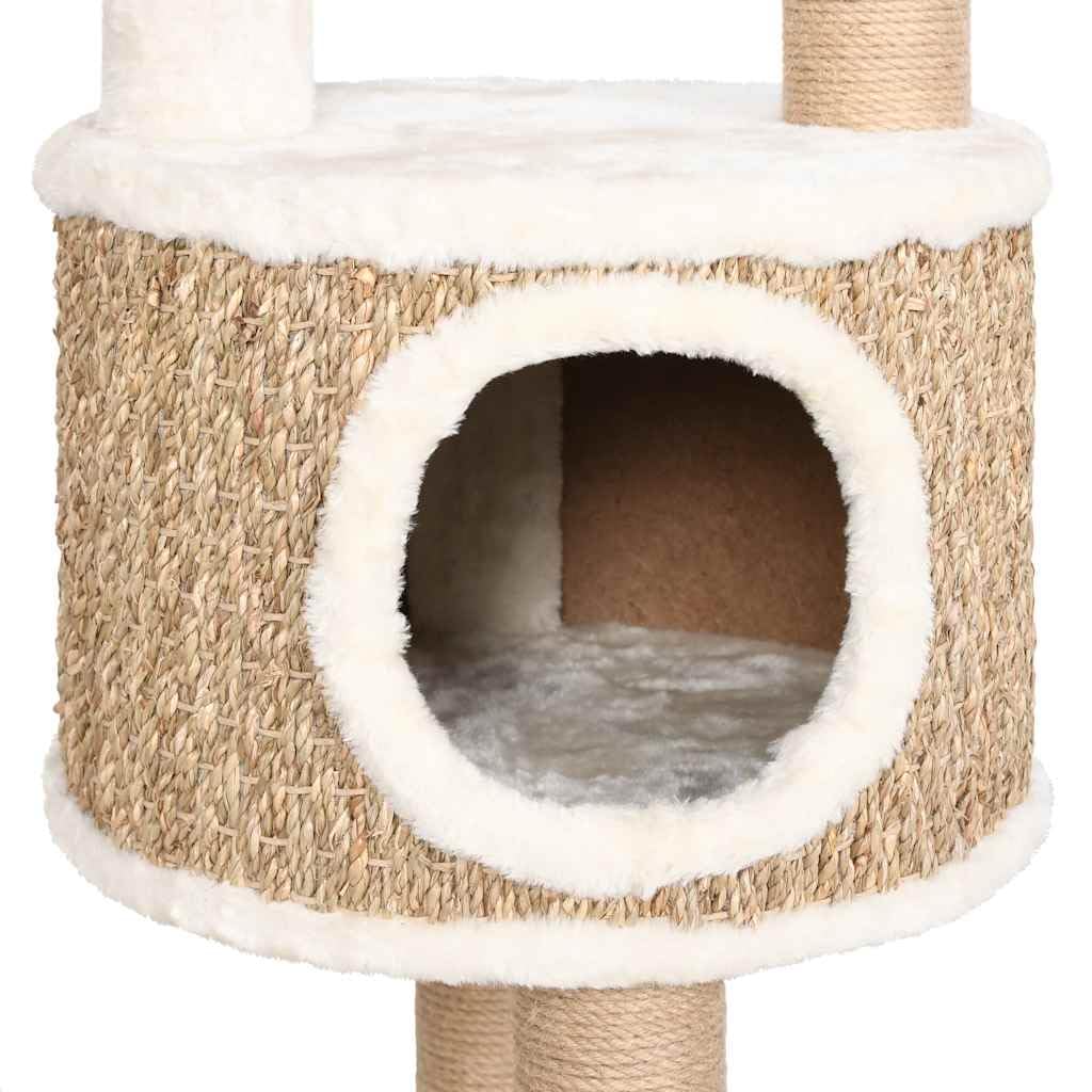 Mangloder - Rascador para gatos con cojín de lujo de 148 cm de algas marinas, árbol de escalada con casa para gatos, cueva de felpa, hamaca, plataforma para casa y balcón, para escalar, arañar, jugar