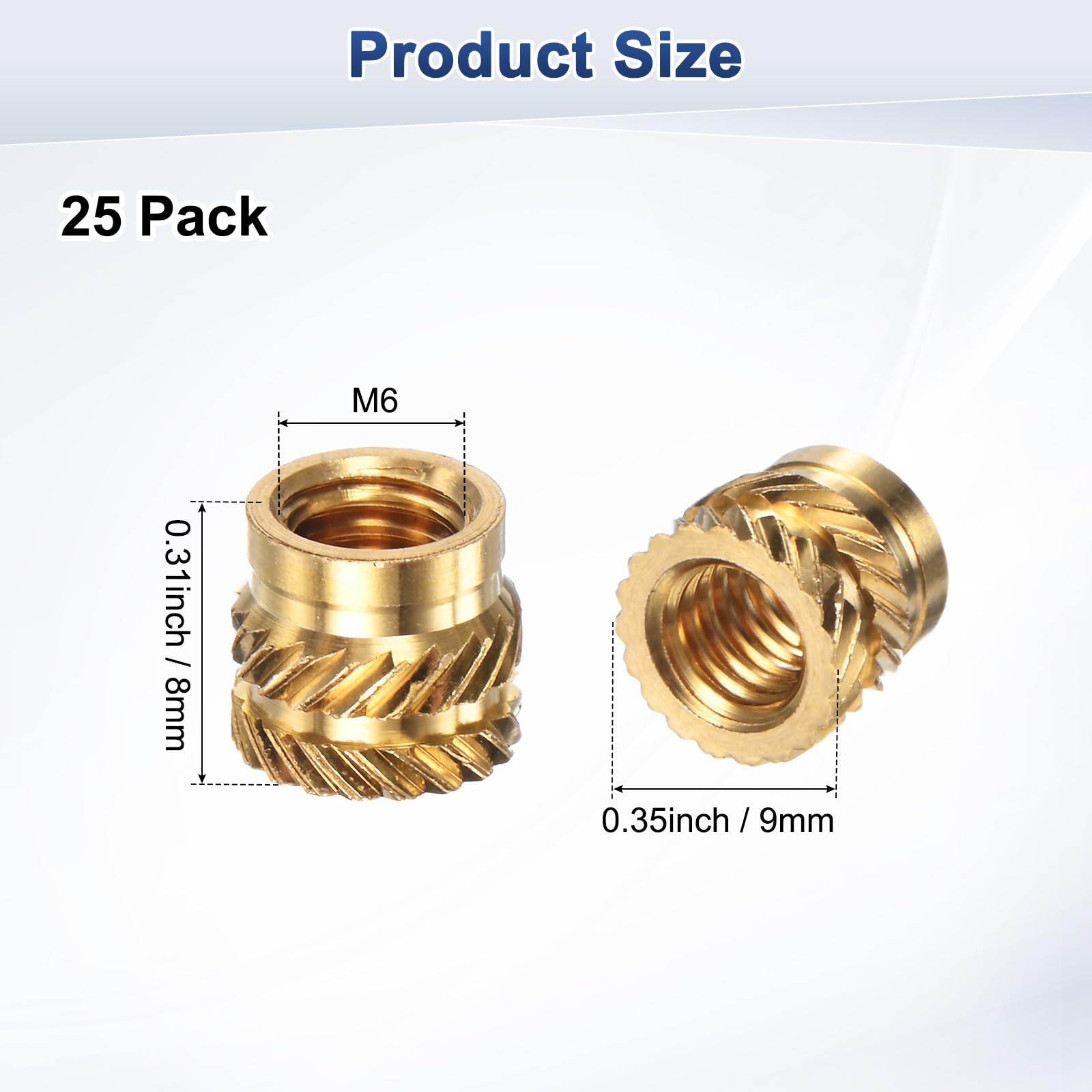 M METERXITY 25-Pack Threaded Inserts, M6 x 8mm l x 9mm OD Brass Heat Set Insert Nuts - Image 3