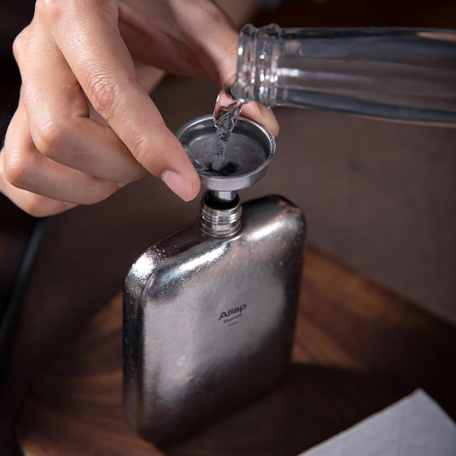 Titanium Hip Flask Portable Leak Proof Wine Pot Flagon Drinking Cup with Cap for Outdoor Camping Hiking (Ice flower, 170ml)