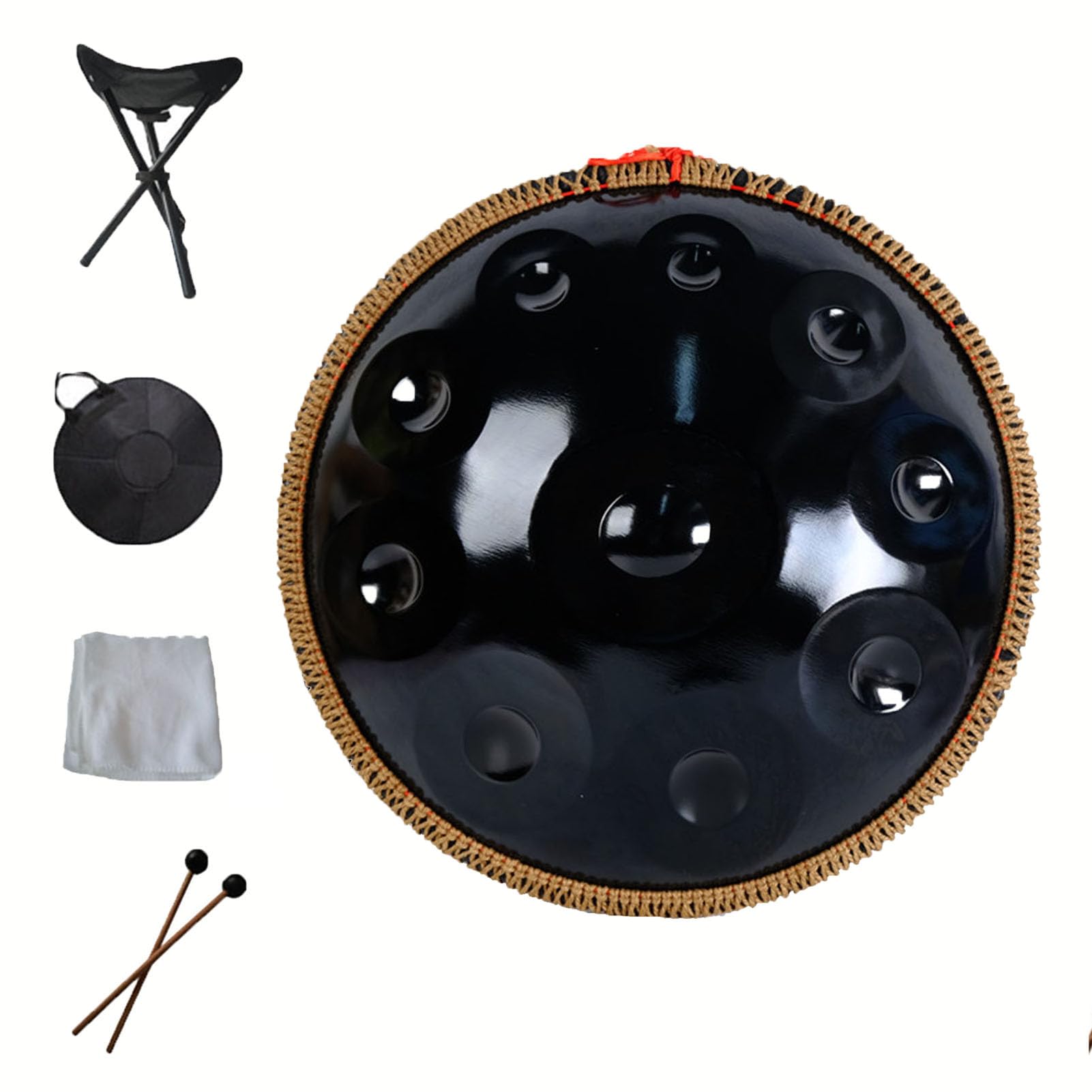 22-calowy D Minor 9/10 Nuty Stalowe Instrumenty Perkusyjne Dla Dorosłych Stalowy Handrum z Miękkim Torbą Handpan Młotek Standdust- Tkanina (Czarny 10)