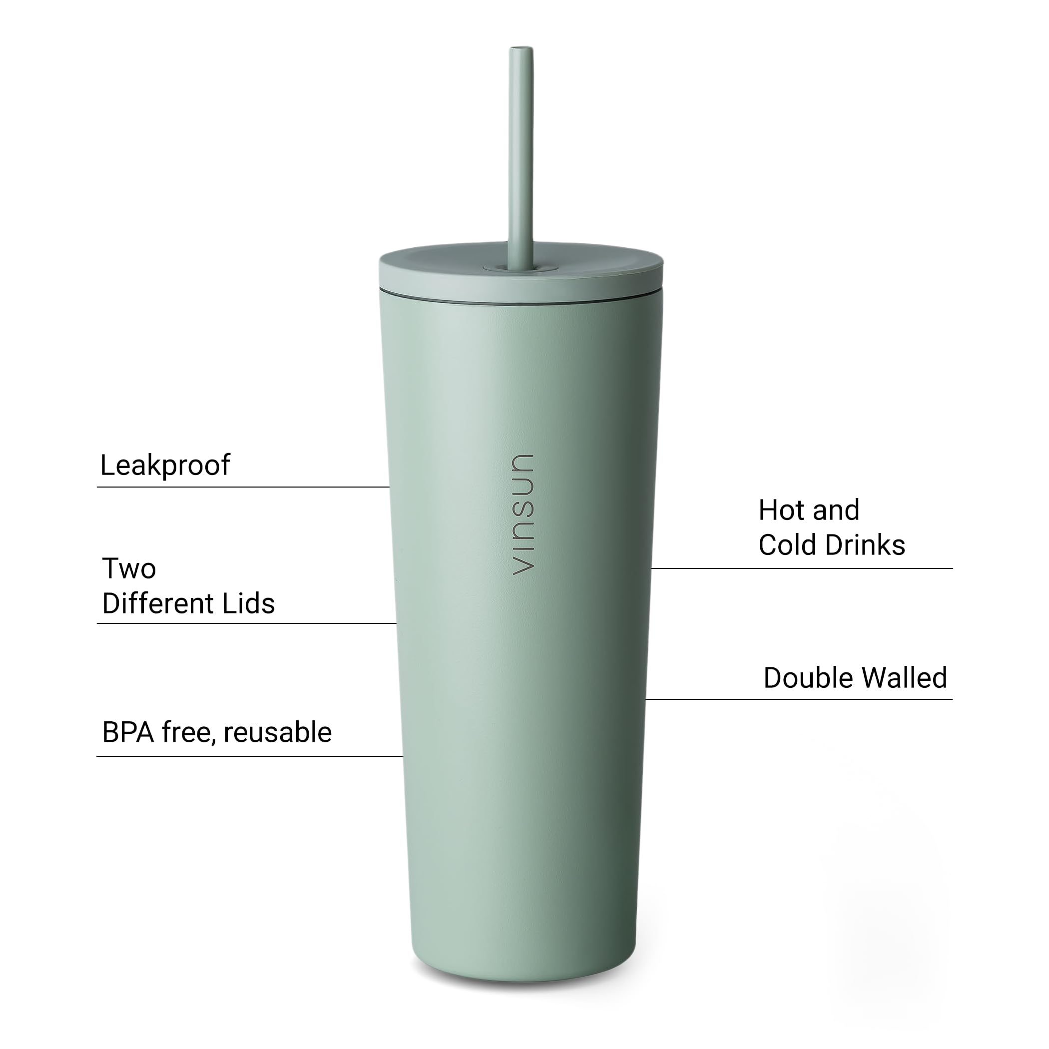 VINSUN Travel Mug with Straw 720ml, Stainless Steel Thermal Mug, Leakproof, Double-Walled Insulated - Image 3