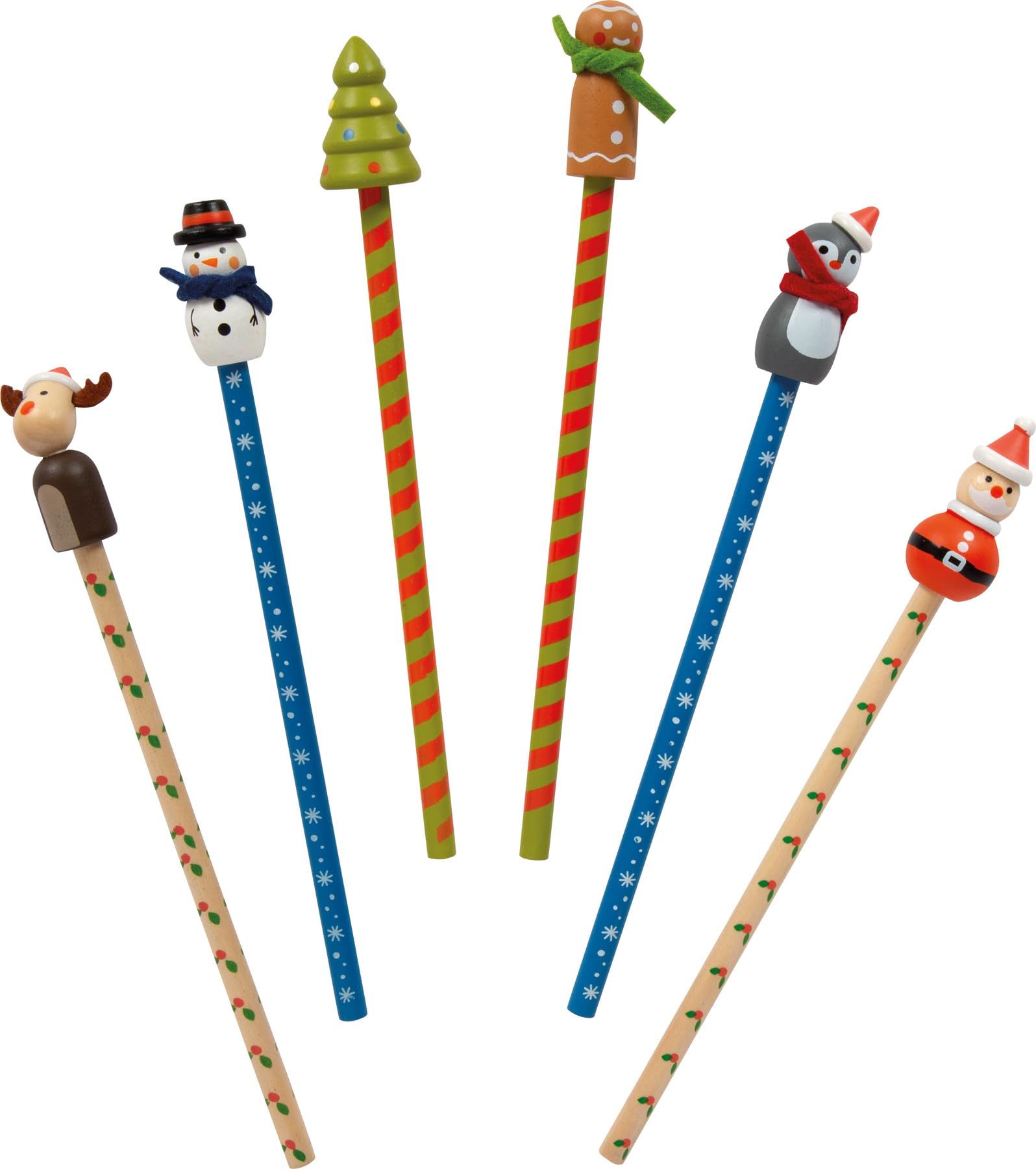 small foot Christmas Pencils Set, wood, set of 6, for gift exchanges Advent calendars or small treats for kids 12678