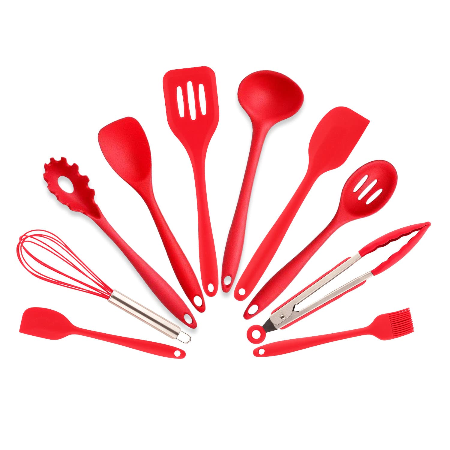 FrenchwareSilicone Kitchen Spatula and Utensils Spoon Set, Non-Toxic Hygienic Safety Heat Resistant_Black | BPA-Free | FDA Approved | CE Certified (10PcsRedSpatulaSet)