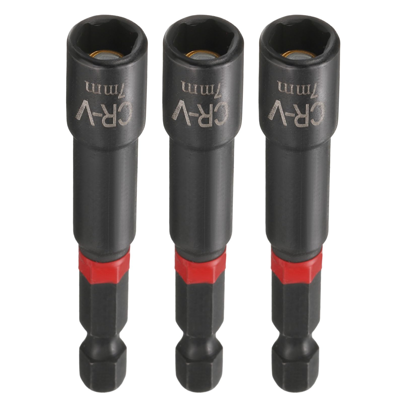sourcing map 3pcs Nut Driver Drill Bit 7mm Metric Socket 1/4" Hex Shank 3" (65mm) Long Magnetic 6-Point Sockets Quick Change Phosphated CR-V Steel Bolt Setters for Power Drill Drivers, Black — image 1