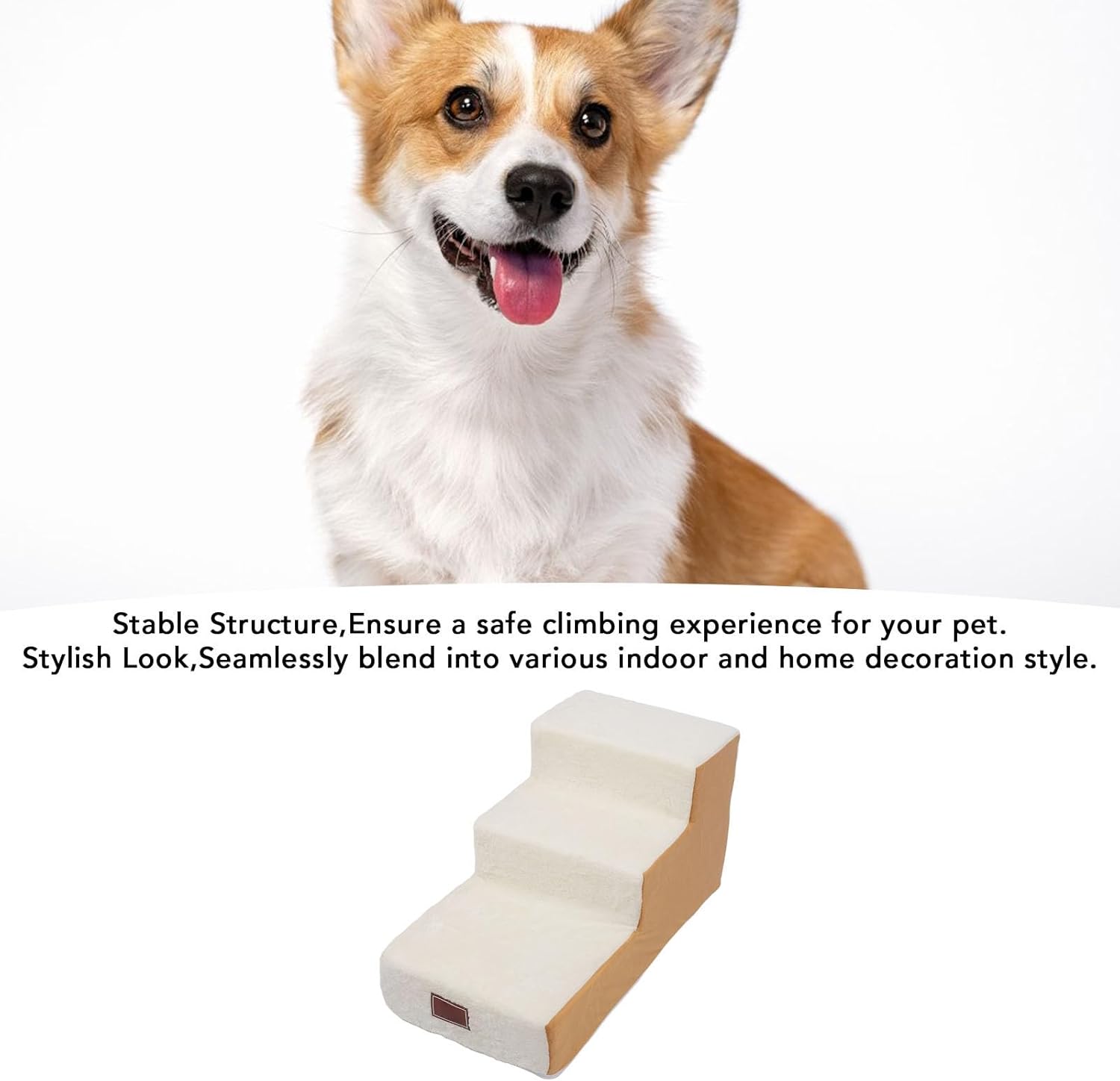 Luqeeg Pet Stairs, 14.2 Inch High Foam Dog Steps Ramp, Soft Enhanced Comfort Stable Structure Stylish Look Versatile 3 Steps Pet Puppy Stairs for Small (Coffee (Cover and Liner))