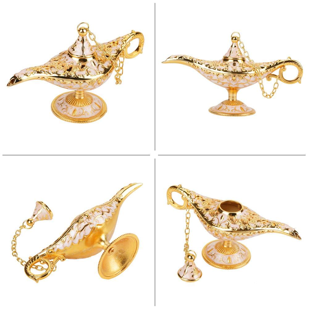 Aladyn Lamp, MAGT rzeźbione metalowe Hollow Hollow Legend Lamp Aladdin Magic Genie Light Wishing Pot Decor(Phnom Penh White)