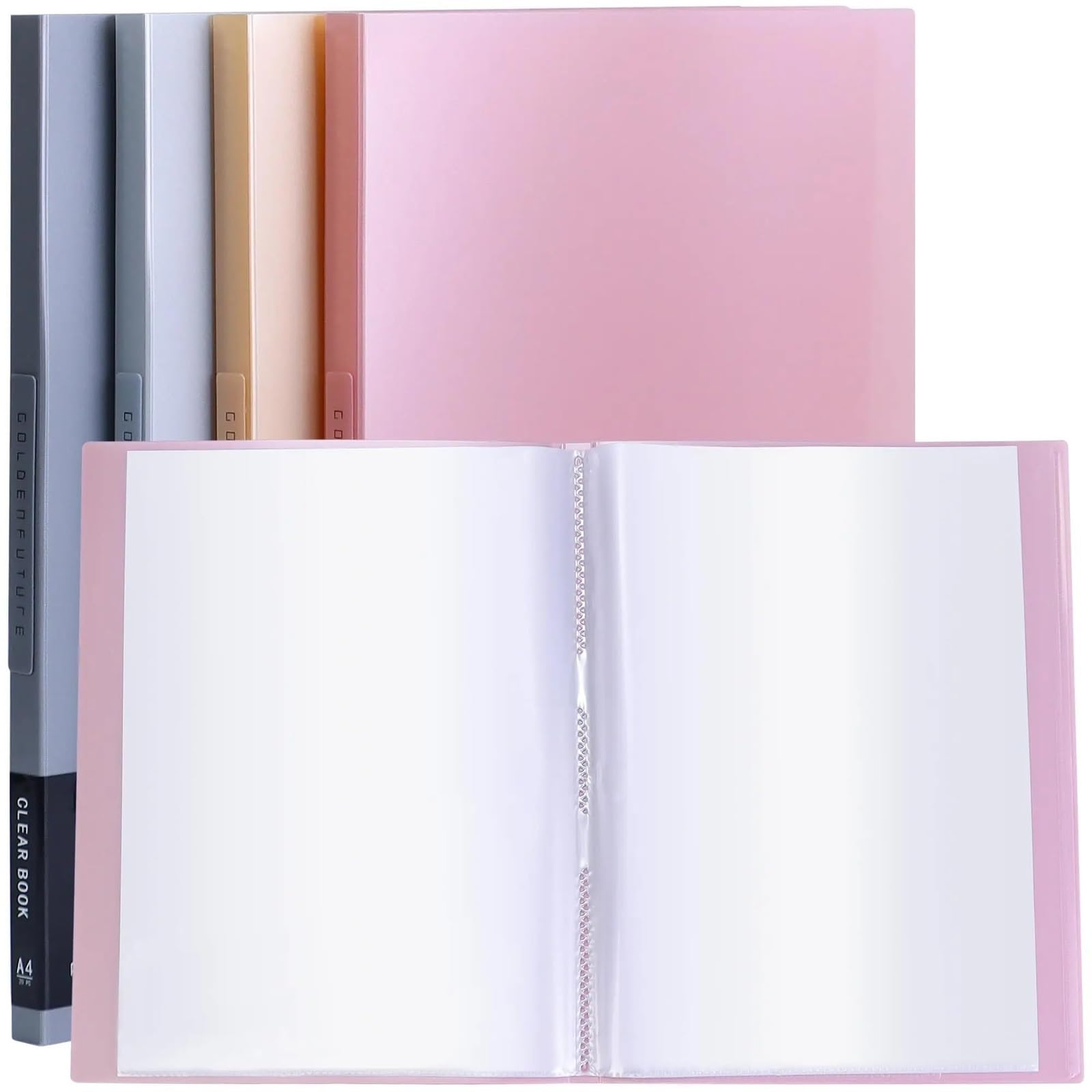 Carpeta portafolios con fundas de plástico, carpeta bolsillo protectores hojas transparentes, libro 60 páginas, 2 uds para Oficina,Colección(Pink)