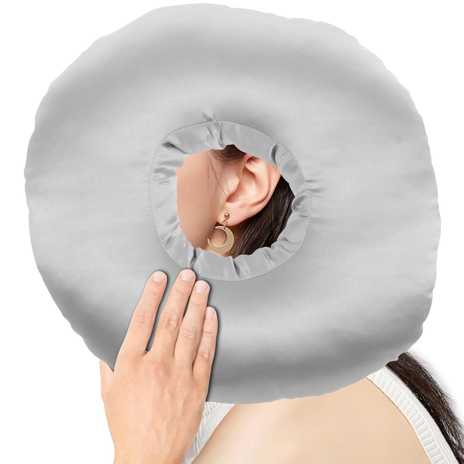 Zhjiutak Men's Silver Gray Piercing Pillow,Donut Pillow For Side Sleepers,Ear Pain Relief Adjustable Filling Donut Cushion For Ear Reduces Pressure(Silver Gray)