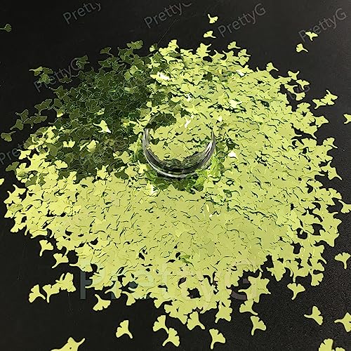PrettyG Embalagem de 28 g de lantejoulas em forma de folha de ginkgo para festivais, beleza, maquilhagem, rosto, corpo, unhas, artesanato, Natal, Halloween (B0617)