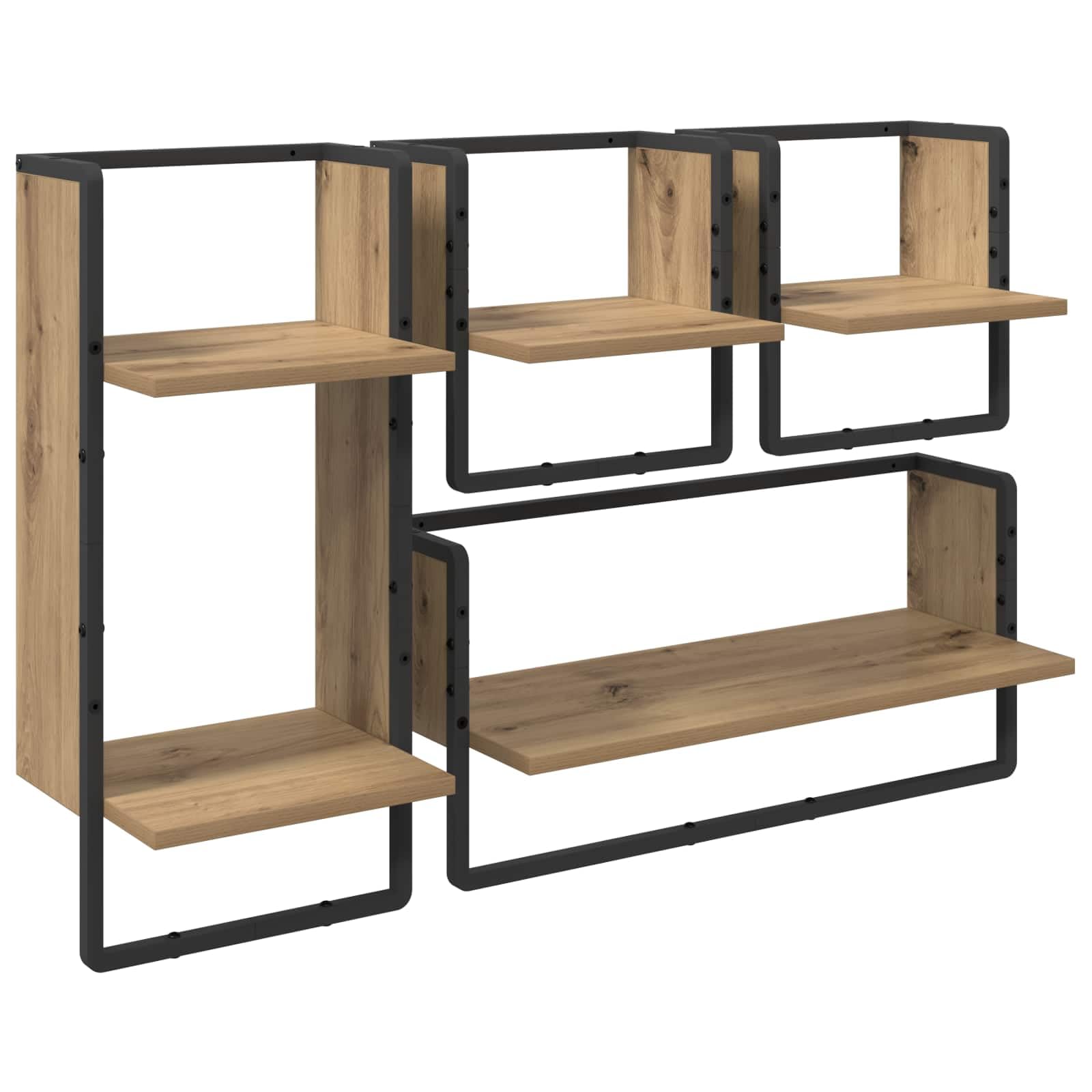 Générique Wandregal-Set, modernes Design, 4-teilig, aus Eiche, handgefertigt, rechteckig, mit stabilem Metallrahmen, für Wohnzimmer, minimalistisches dekoratives Bücherregal