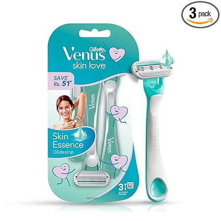 Gillette Women's Venus Skin Love with Skin Essence Razor for Hair Removal - Green, Pack of 3