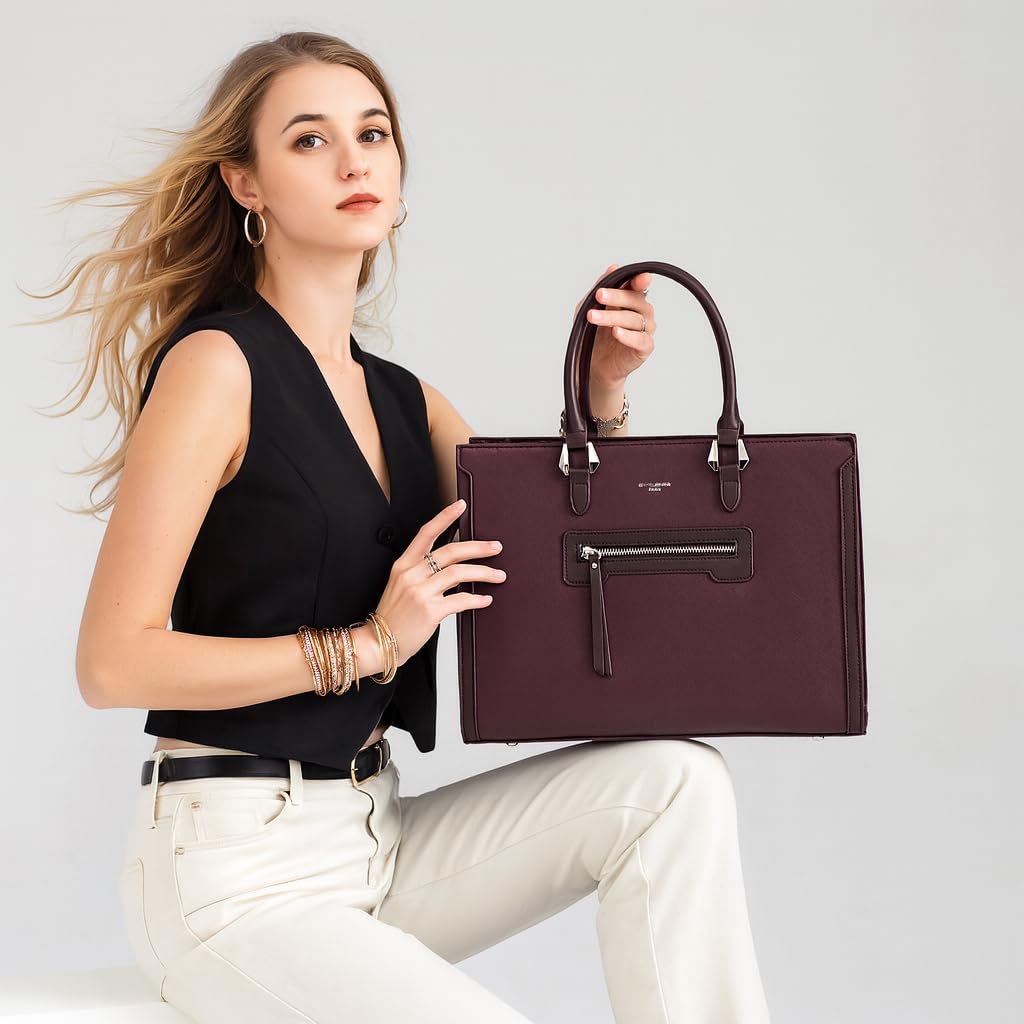 David Jones - Bolso de Mano Trabajo Mujer - Shopper Universidad Tote Bag Cuero PU - Grande Bolso Bandolera Hombro Cuero Impermeable - Ordenador Portatil 15.6 Pulgadas Escuela Oficina - Marrón