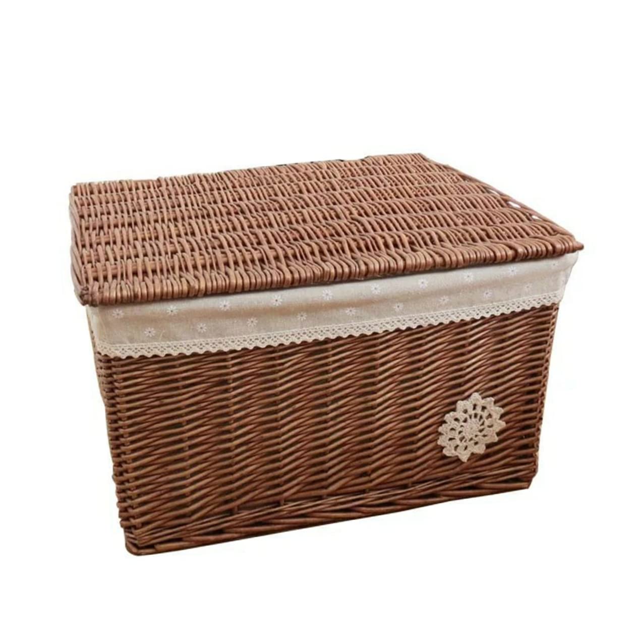 Scatola Portaoggetti in Vimini con Coperchio, Cestino Intrecciato | Cestino in Rattan con Coperchio, Soluzione Multiuso per Riordino, per Camera da Letto e Scrivania