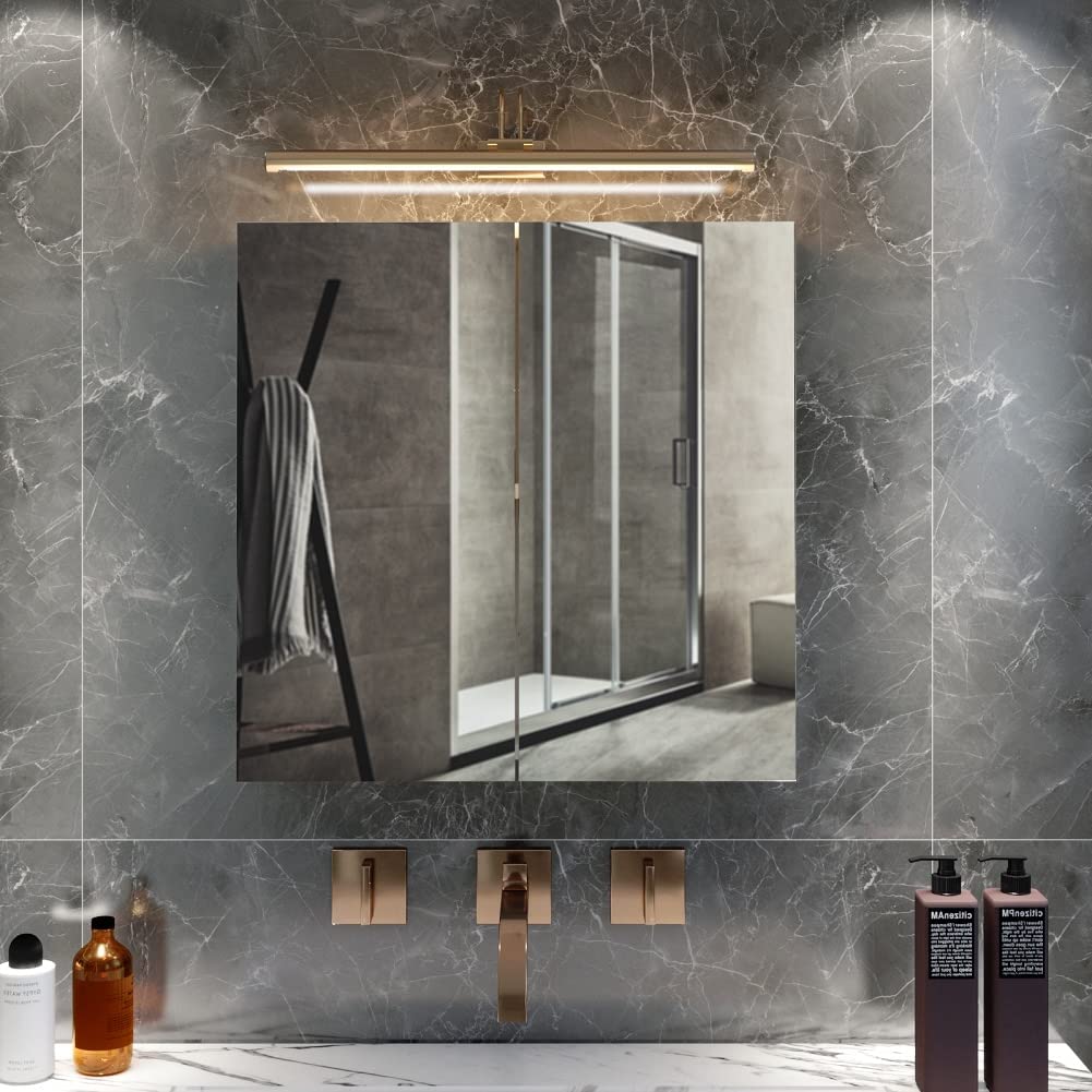 Meerveil - Lustrzana szafka toaletowa - lustro łazienkowe z 2 drzwiami pełne lustro 2 półki nowoczesne drewno, 45 x 13 x 45 cm białe