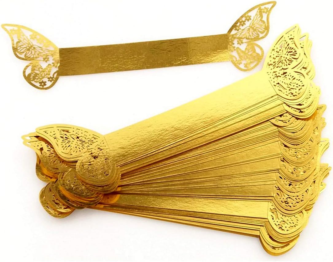 50pcs Laser Cut Butterfly Napkin Rings Holder for Dinners Tables Everyday Wedding Anniversray Party Decor Baby Bridal Shower Banquet Supply - DIY Chairs Sash Bows Tablecloth Paper Napkins (Gold)