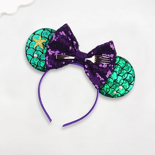 Miniatura 5 de Diademas de orejas de ratón de lentejuelas para mujeres, niñas, niños, diadema con lazos con purpurina para niños y adultos, fiesta de cumpleaños,